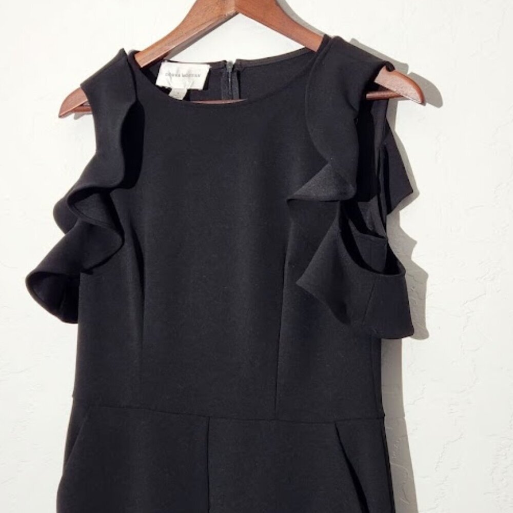 Donna Morgan Women Ruffle Cold Shoulder Jumpsuit in Black Size 4 - Picture 2 of 5